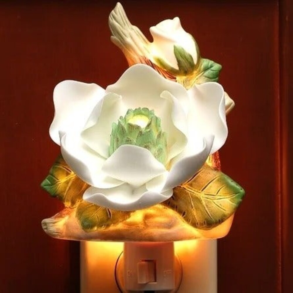 Ceramic Magnolia Bloom Floral Nightlight & 2 Hummingbird Bird Magnets - Picture 2 of 5